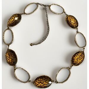 Leopard Print Gold Tone Metal Artsy Chain Belt Women's Size Large Adjustable